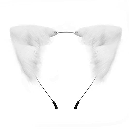 SMILETERNITY Handmade Fox Wolf Cat Ears Headwear Costume Accessories for Halloween Christmas Cosplay Party (White)