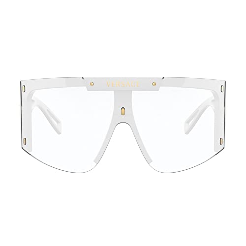 Versace VE 4393 401/1W White Plastic Shield Sunglasses Green Or Grey Clip On Lens