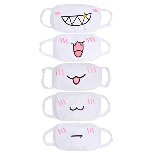Aniwon Kawaii Mask- 5PCS Anime Face Mask Womens Cat Face Mask Reusable Cute Kaomoji Face Mask