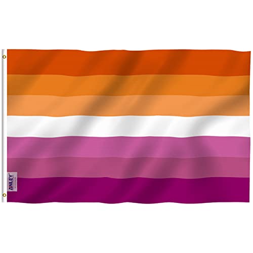 Anley Fly Breeze 3x5 Feet Sunset Lesbian Pride Flag - Vivid Color and Fade proof - Canvas Header and Double Stitched - Sunset Pride with Brass Grommets 3 X 5 Ft