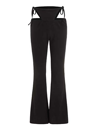 WDIRARA Women's Cut Out Wide Leg Flare Pants High Waist Stretch Self Tie Solid Long Pants