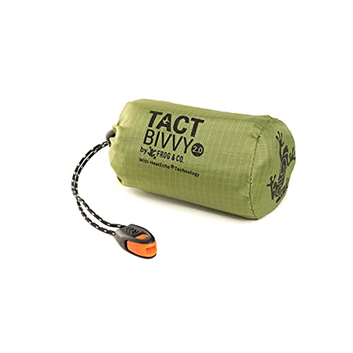 Tact Bivvy® 2.0 HeatEcho® Emergency Sleeping Bag, Compact Ultra Lightweight, Waterproof, Thermal Bivy Cover, Emergency Shelter Survival Kit w/Stuff Sack, Carabiner, Survival Whistle + ParaTinder