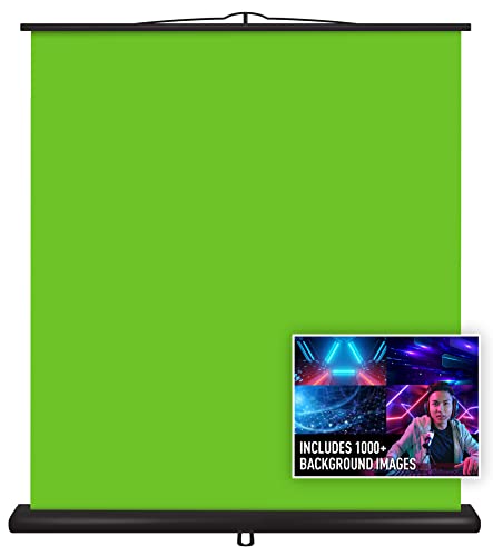 Valera Creator Green Screen Collapsible Chroma Key Panel,+1000 Free Backgrounds Included, Portable Retractable Wrinkle Resistant Fabric Backdrop, Adjustable Height, 10 Second Setup