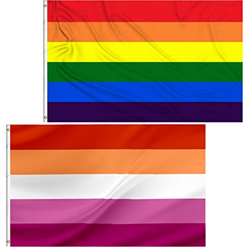 Rainbow Flag and Lesbian Pride Flag Gay Flag and Lesbian Flags 3x5 FT,Pack of 2