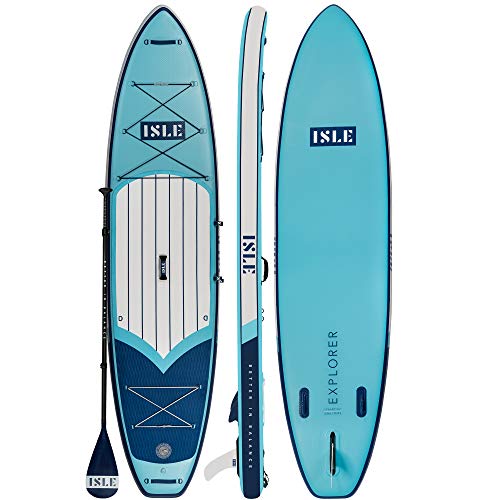 ISLE Explorer Inflatable Stand Up Paddle Board & iSUP Bundle Accessory Pack Durable, Lightweight with Stable Wide Stance 300 Pound Capacity, 11'6" Long, 6" Thick (Blue)