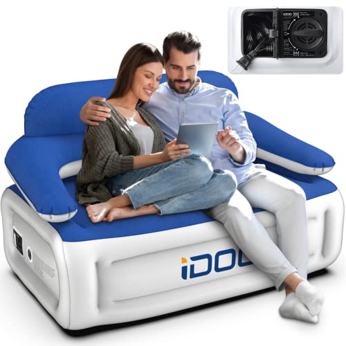 iDOO Inflatable Couch, Blow Up Sofa 3 Seater with Built-in Pump, Camping Inflatable Chair, Portable Air Couch with Backrest, Blow Up Lounger, 3-Min Fast Inflation Deflation, Easy to Storage