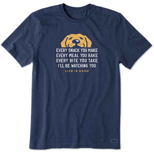 Life is Good Mens Dog Lover Crusher Graphic T-Shirt, Cotton Tee, Short Sleeve, Crewneck Shirt, Casual Top, I'll Be Watching You Dog, Darkest Blue, XX-Large