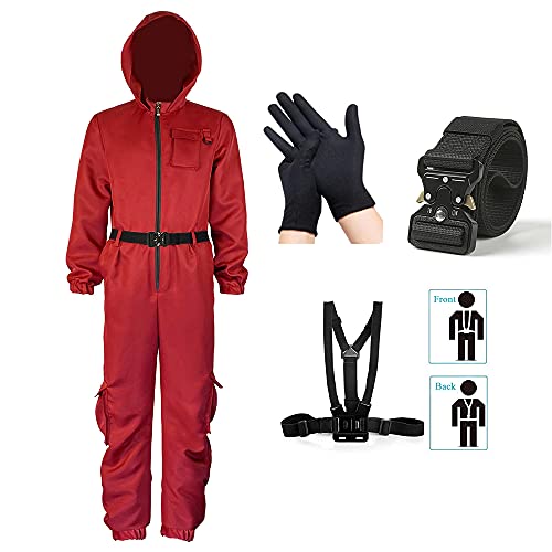 Adult Red Jumpsuits Cosplay Outfit Guard Costume Halloween Costumes Coverall For Men Women(Jumpsuit Suit, X-Small)