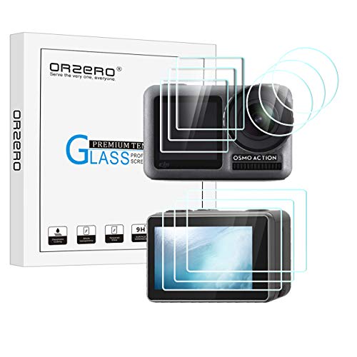 Orzero (3 Sets) Tempered Glass Screen Protector Compatible for DJI OSMO Action, 3 Screen Protector Plus 3 Lens Protector, Anti-Scratch Bubble-Free High-Definition (Lifetime Replacement)