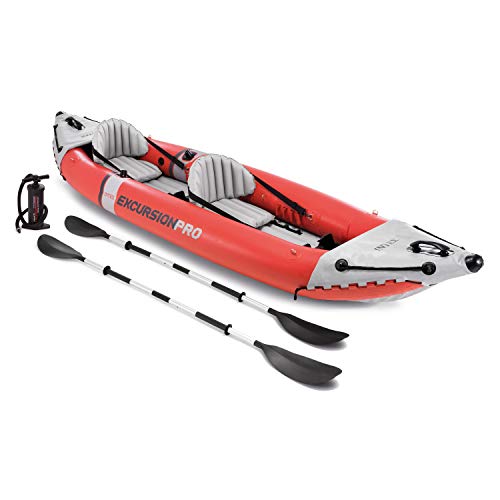 INTEX 68309EP Excursion Pro K2 Inflatable Kayak Set: Includes Deluxe 86in Aluminum Oars and High-Output Pump SuperTough PVC Adjustable Bucket Seat 2-Person 400lb Weight Capacity