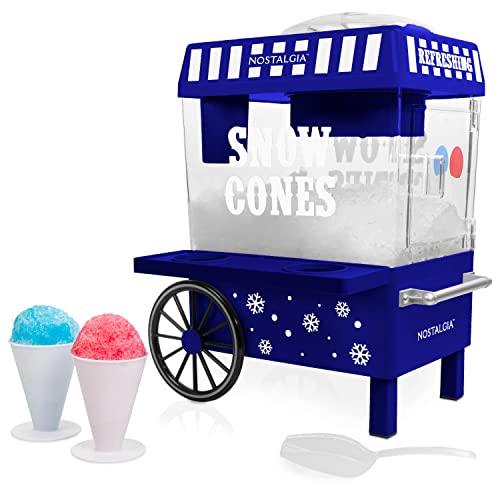 Nostalgia Vintage Countertop Snow Cone Machine - Slushie Machine - Shaved Ice Machine and Crushed Ice Maker - Makes 20 Icy Treats, Includes 2 Reusable Plastic Cups & Ice Scoop Cobalt