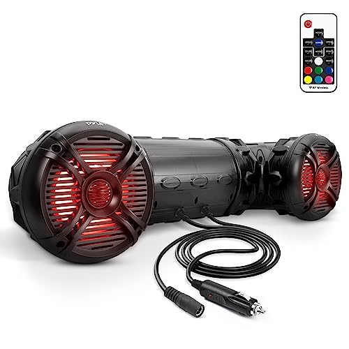 Pyle Marine ATV Powered Speakers - 4.0 Wireless Bluetooth, 800 Watt, Color Changing LED Lights, IP44 Waterproof, 6.5 Dual Audio Sound System for UTV, Golf Carts, Jetski and Snowmobile - PLATV65BT