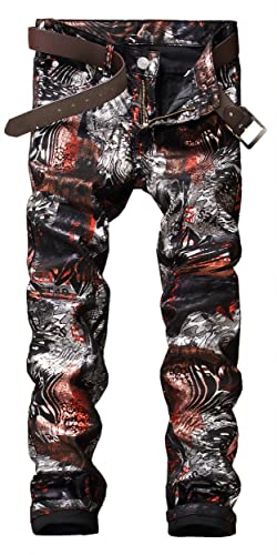 Enrica Men's Casual Printed Jeans Skinny Denim Pants