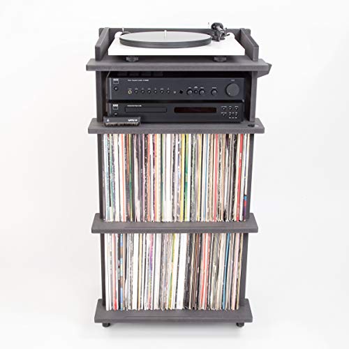Line Phono Turntable Station Turntable Stand + Vinyl Record Storage/Extra-Height Model for Larger Amplifiers/Made in The USA - Carbon Colorway