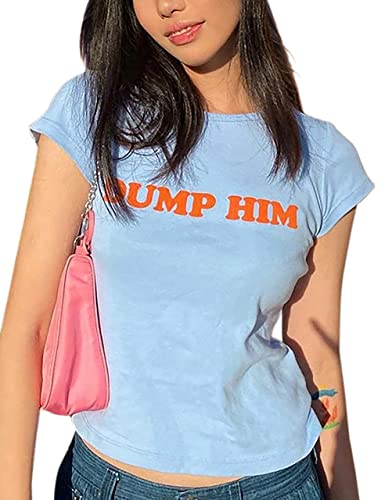 MISSACTIVER Women s Dump Him Letter Print Crop T-Shirt Streetwear O-Neck Short Sleeve Crop Tops 2000s Aesthetics