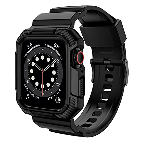 OROBAY Compatible with Apple Watch Band 45mm 44mm 42mm with Case, Shockproof Rugged Band Strap for iWatch SE SE2 Series 8/7/6/5/4/3/2/1 45mm 44mm 42mm with Bumper Case Cover Men Women, Matte Black