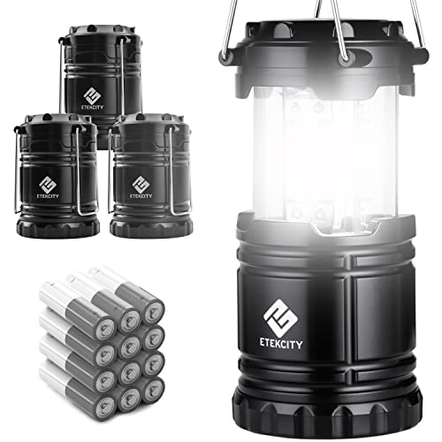 Etekcity Camping Lantern for Emergency Light Hurricane Supplies, Accessories Gear Tent Lights, Lanterns Battery Powered LED for Power Outages, Survival Kits, Operated Lamp, 4 Pack