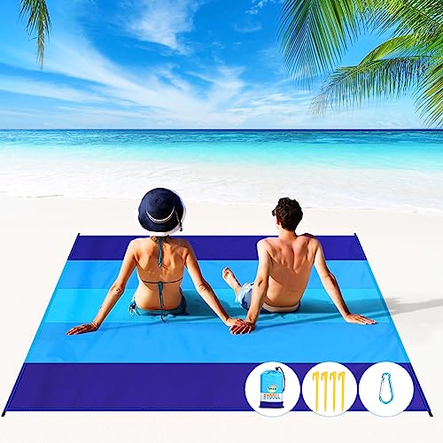 BYDOLL Beach Blanket 78'' 81'' 4-7 Adults Oversized Lightweight Waterproof Sandproof Large Picnic Mat for Travel Camping Hiking Picnic(78" X 81", Blue-Mixed)