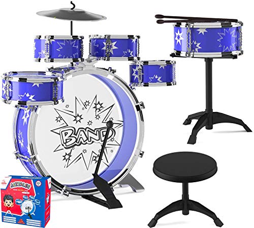 EMAAS Kids Jazz Drum Set for Kids 5 Drums, 2 Drumsticks, Kick Pedal, Cymbal Chair, Stool Ideal Gift Toy for Kids, Teens, Boys & Girls - Stimulates Musical Talent Imagination and Creativity