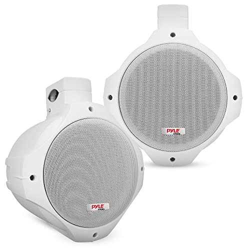 Pyle Waterproof Marine Wakeboard Tower Speakers - 6.5in Dual Subwoofer Speaker Set and 1 Tweeter with 200 Watt Power - 2-way Boat Audio Stereo System with Mounting Bracket - 1 Pair - PLMRW65 (White)
