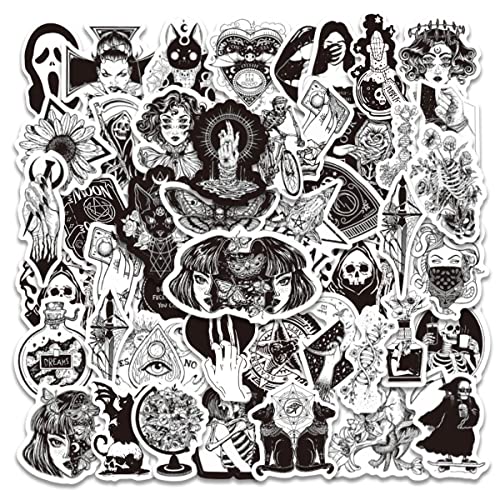 Gothic Stickers for Hydro Flask | 50 PCS | Vinyl Waterproof Stickers for Laptop,Skateboard,Water Bottles,Computer,Phone,Punk Stickers Cool Stickers Horror, Black and White Stickers(Gothic-50-5)