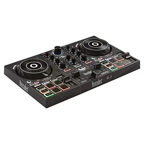 Hercules DJControl Inpulse 200 DJ controller with USB, ideal for beginners learning to mix - 2 tracks with 8 pads and sound card - Software and tutorials included